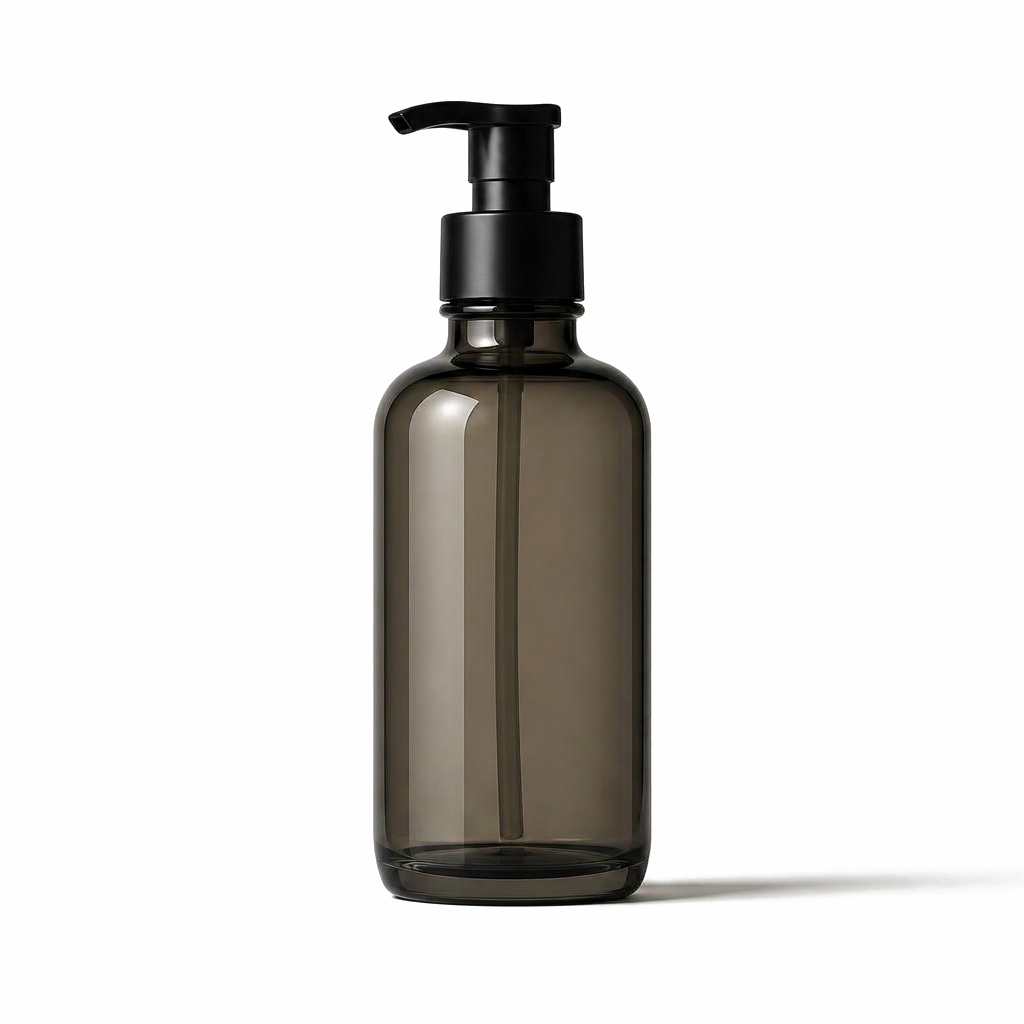 Premium merkloze shampoo voor dagelijks gebruik in een rookgrijze pompfles